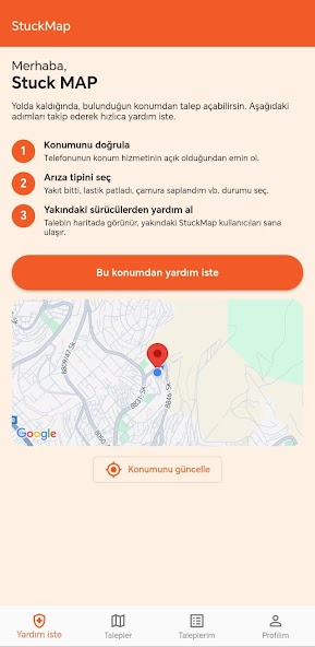 StuckMap yardım isteme ekranı